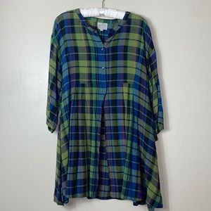 masai purple and green blue plaid unique top size M